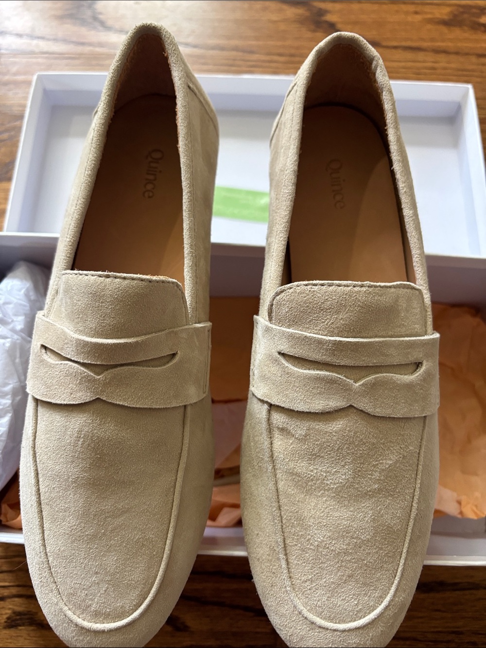 Quince Beige/Almond Suede Penny Loafers